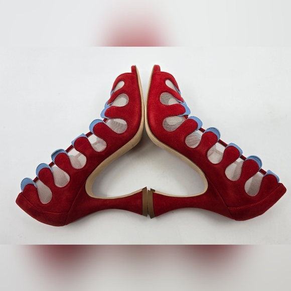 Manolo Blahnik Aziz Kid Suede Open- Toe Pumps - Picture 7 of 16